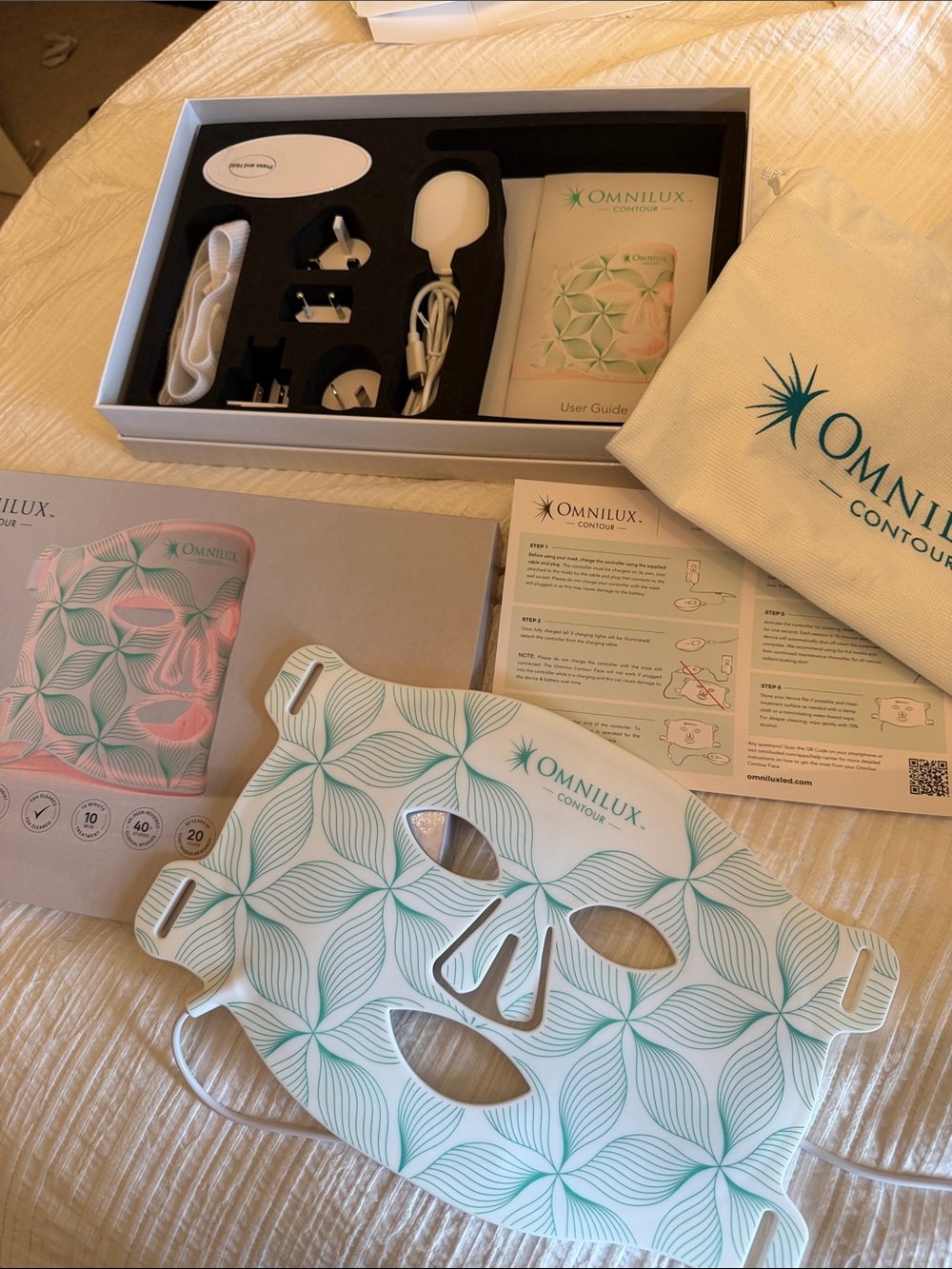 Omnilux Contour LED Facial Mask - White with Teal Pattern
